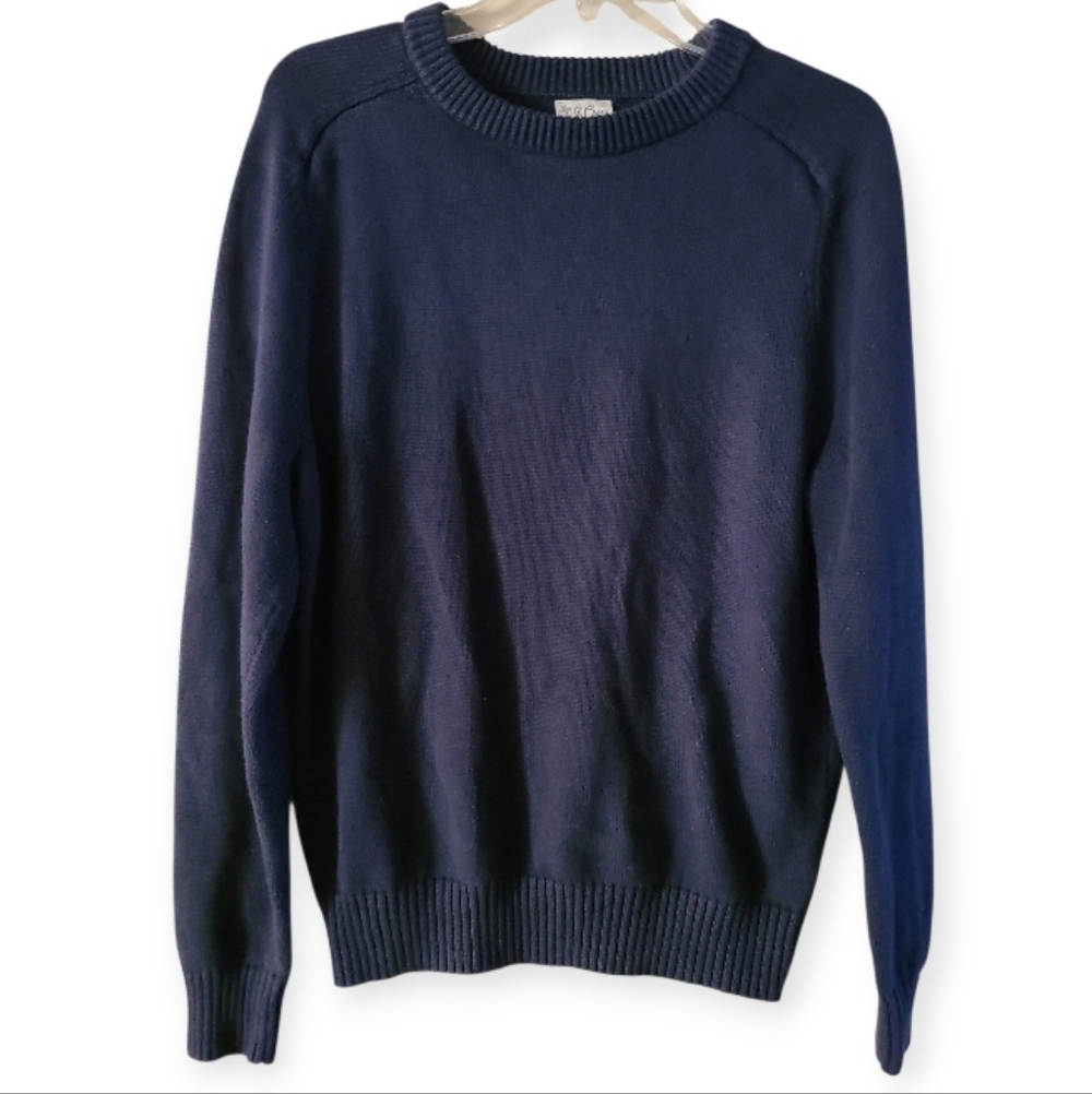 J. Crew Hand Knit Crewneck Sweater Navy Blue Fishermans 100% Cotton - Picture 3 of 17
